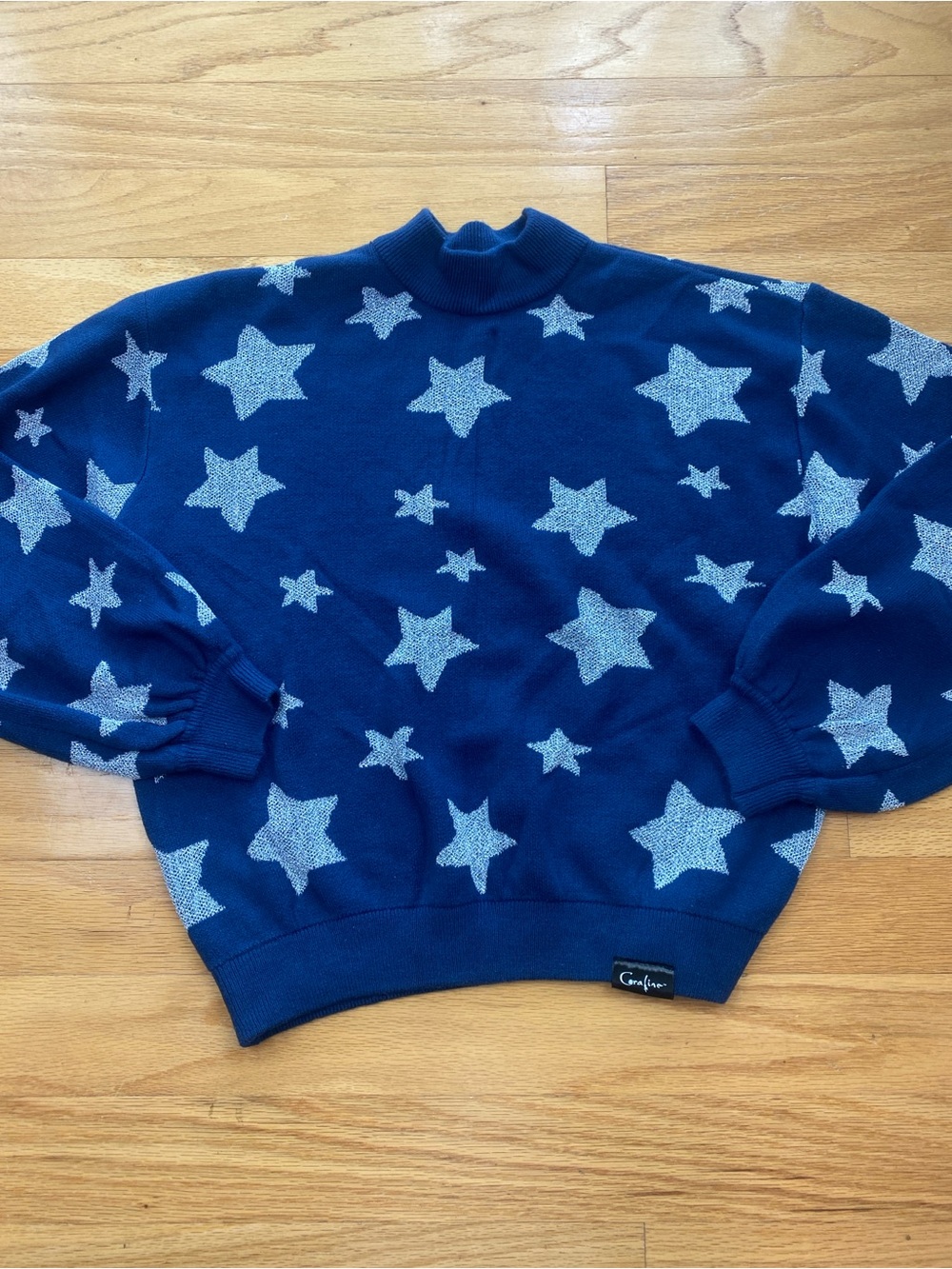 Coraline Blue Metallic Star Knit Turtleneck Pullover Sweater Long Sleeve S Laika